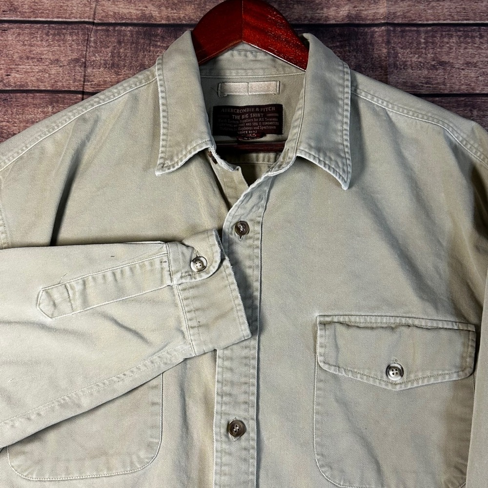 VTG Abercrombie & Fitch The Big Shirt Mens XL Khaki Tan Twill Cotton Button Down